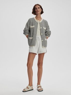 Varley Cream & Black Tidewell Textured Knit Cotton Cardigan - Medium